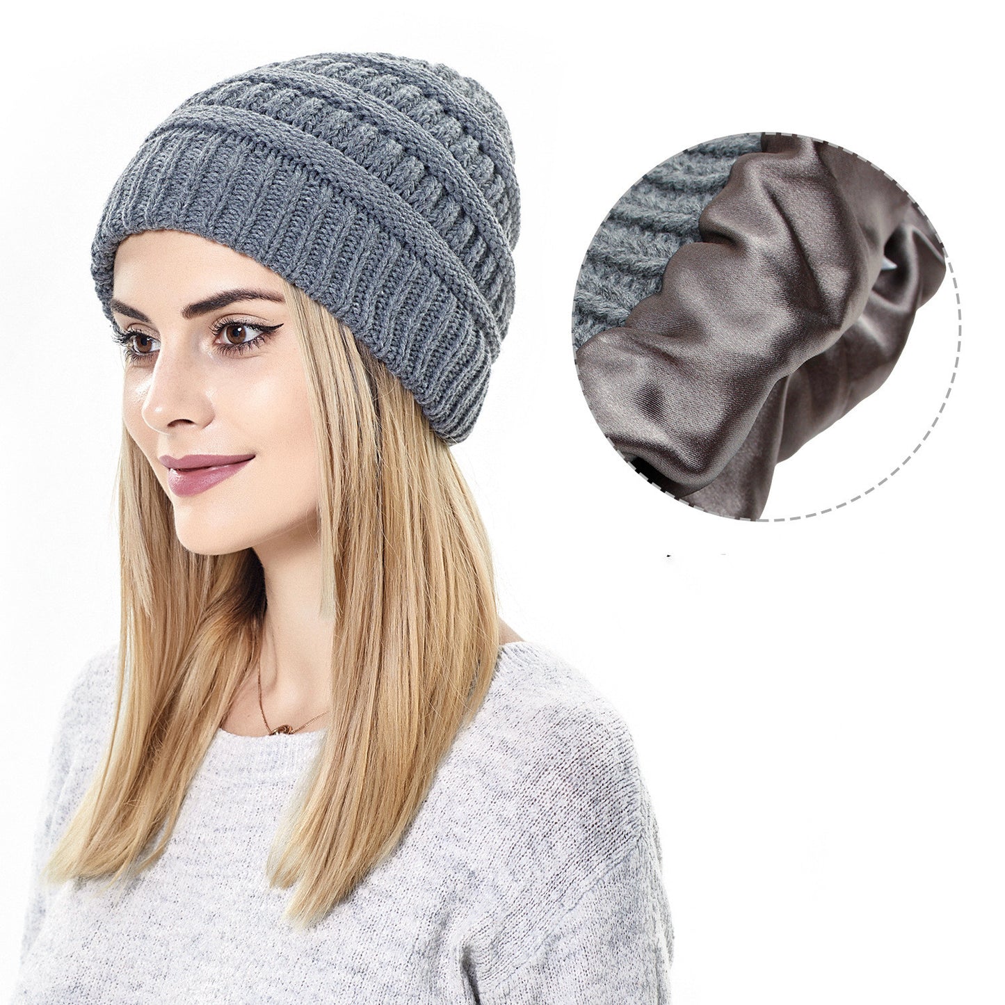 Chapeaux coiffures de protection pour femmes, chapeaux chauds en laine tricotée en Satin