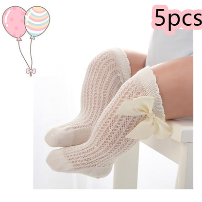 Chaussettes hautes pour bébés, nourrissons, enfants en bas âge, filles et garçons, collants chauffe-jambes, nœud en ruban, coton solide, extensible, mignon et charmant