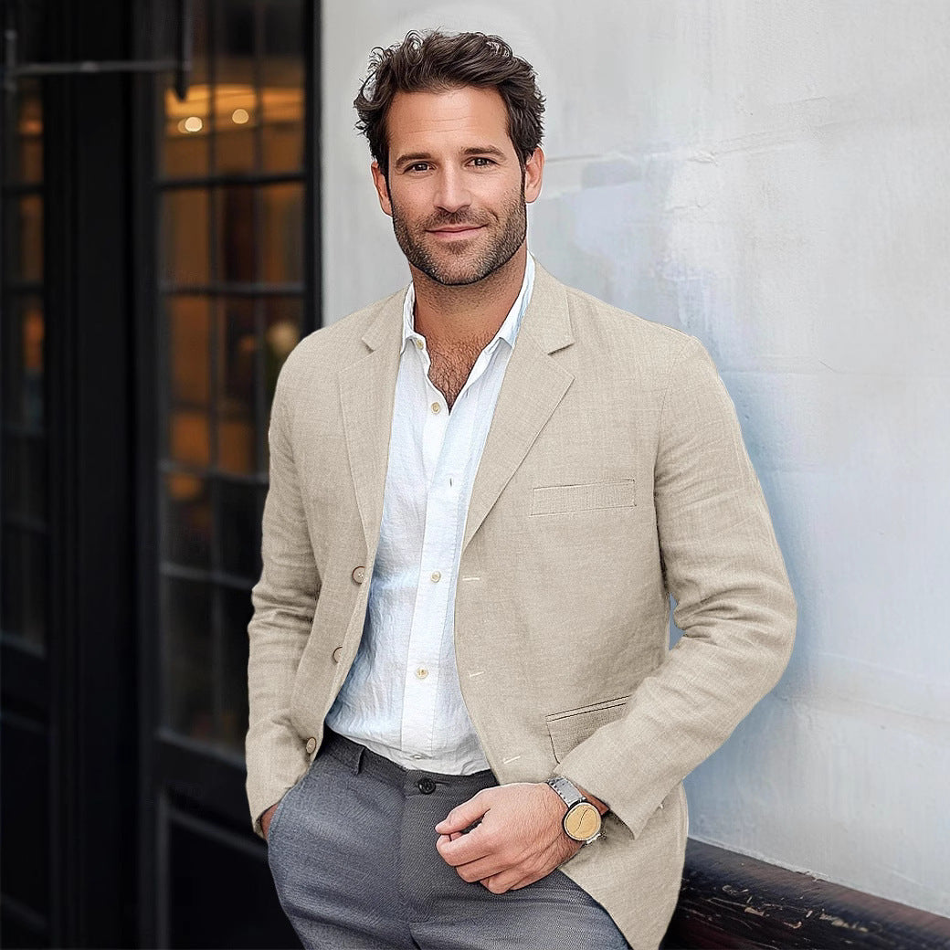 Men's Jacket Casual Cotton And Linen Suit