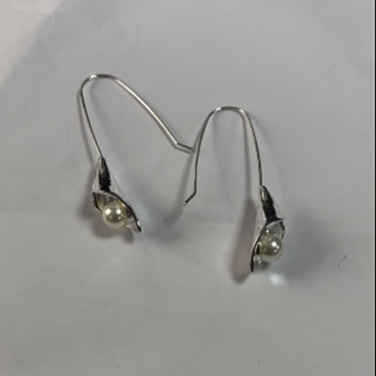 Geometric Silver Inlaid Pearl Dark Night Ear Hanging Retro