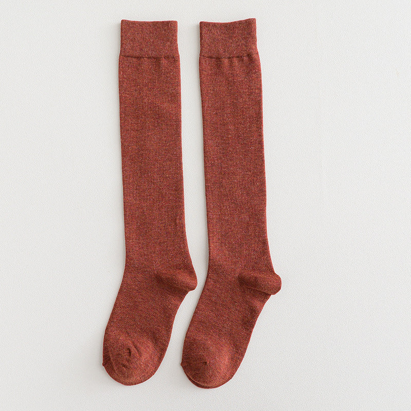 Solid Color Calf Socks Women's Cotton Long Socks