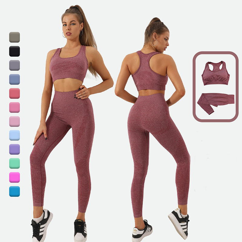 2st Seamless Yoga Set Dam Träningsoverall Hög midja Leggings Träning Sportkläder Gym Kläder Fitness Crop Top Sportdräkter Gym Set