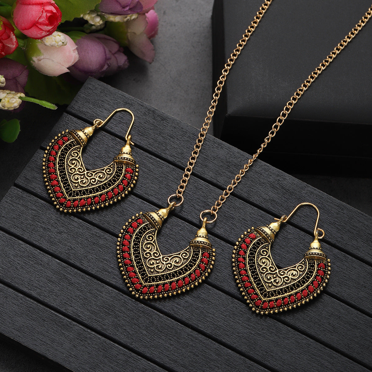 Colored Rope Winding Earrings Necklace Two-piece Set - Stylish & Elegant