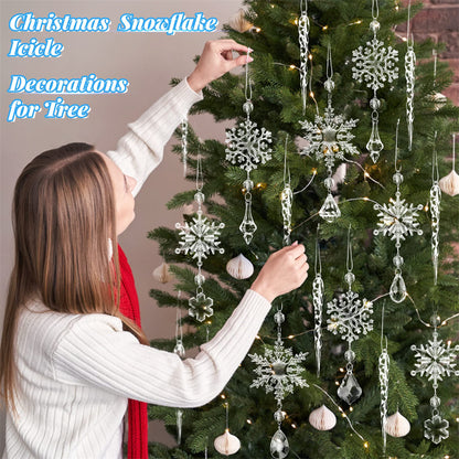 Pendentifs suspendus pour arbre de noël, 10 pièces, bande de glace en acrylique, plafond de neige, ornements de noël, décoration de nouvel an, décoration de maison