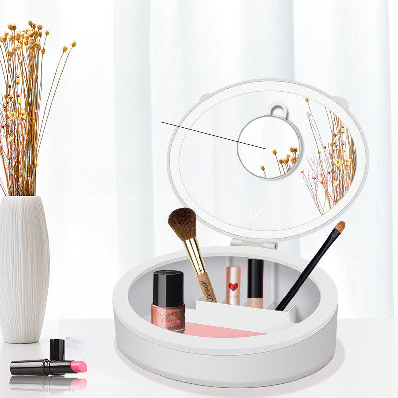 Miroir de maquillage à LED, dortoir de filles de bureau avec boîte de rangement lumineuse, décoration de maison