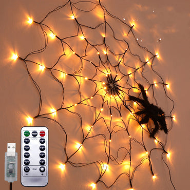 Halloween Led Spider Web String Light 5v Fjärrkontroll 8 Lägen Net Mesh Atmosfär Lampa utomhus inomhus Party Inredning led ljusa