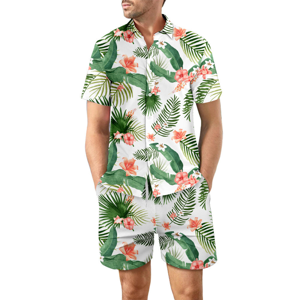 2 pièces chemise de plage imprimée costume d'été haut à boutons à revers ample et poches à cordon Shorts costumes décontractés à manches courtes pour hommes vêtements