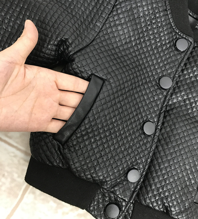 Veste en cuir PU pour bébé à col rond, veste pour garçon