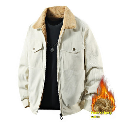 Fleece Corduroy Cotton Coat Jacket Men's Loose Casual Polo Collar Coat
