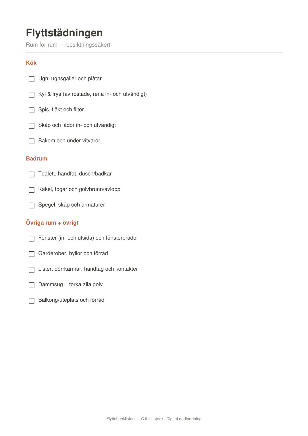 Flyttchecklistan — före, under & efter flytten inkl. flyttstädning (printbar PDF)