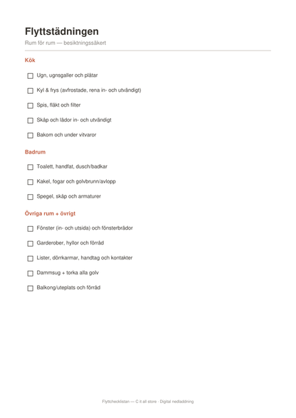 Flyttchecklistan — före, under & efter flytten inkl. flyttstädning (printbar PDF)