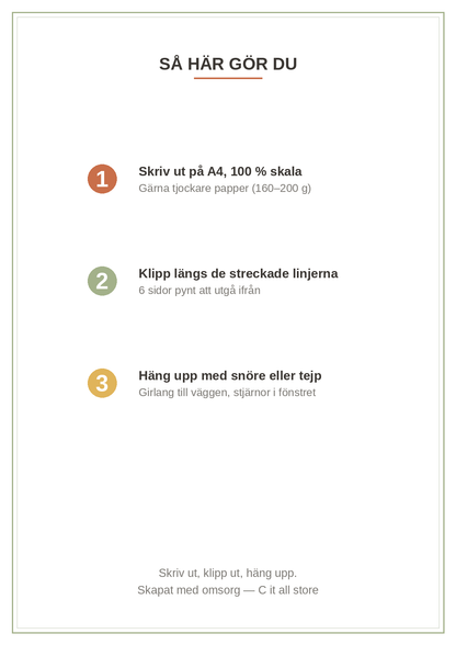 Julpyssel-paketet — girlang, stjärnor & hängen att skriva ut (PDF)