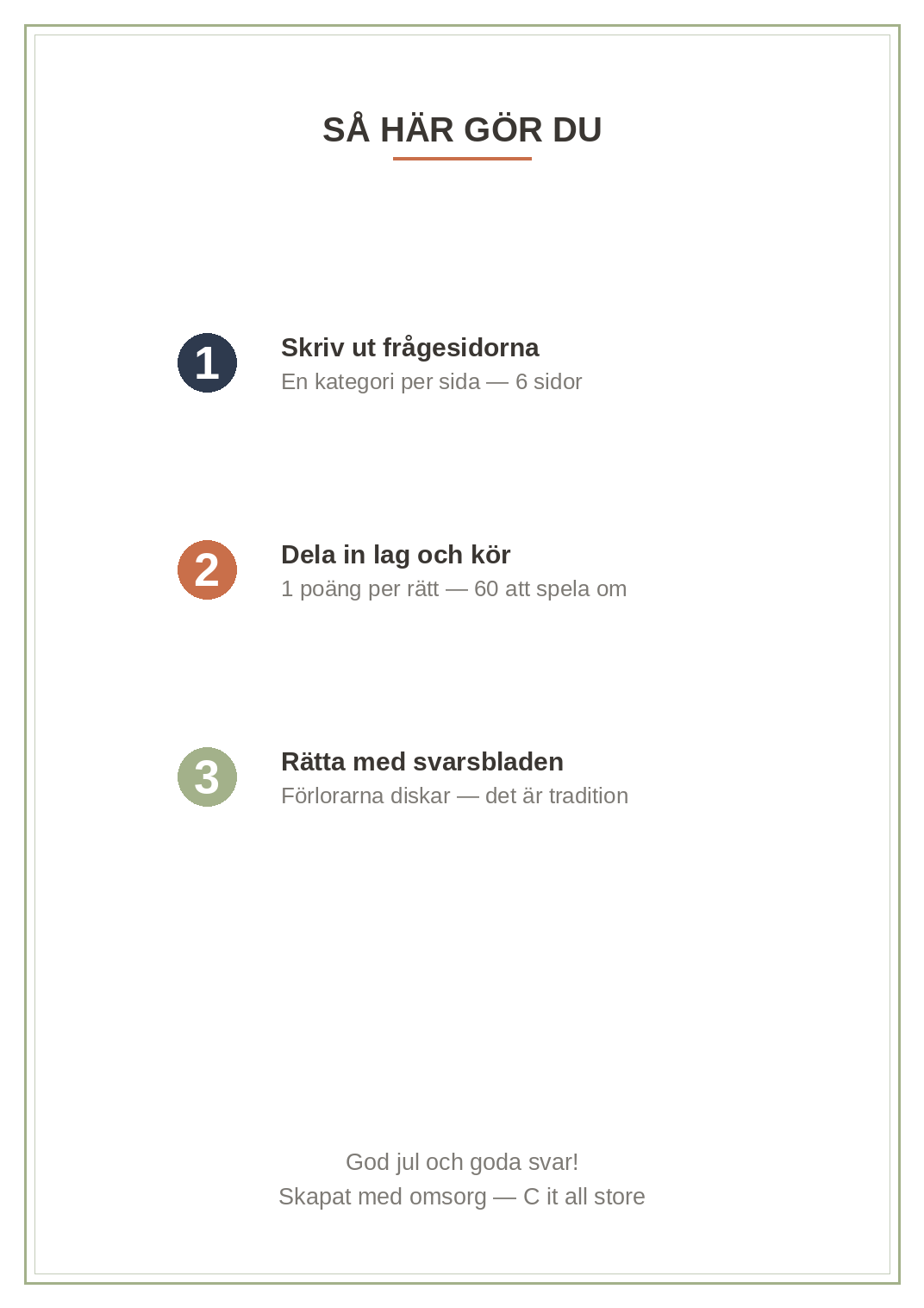 Julquiz 2026 — 60 frågor & svar för julafton (printbar PDF)