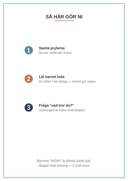 Köksexperiment för barn — 6 säkra försök med vanliga köks-prylar + diplom (printbar PDF)