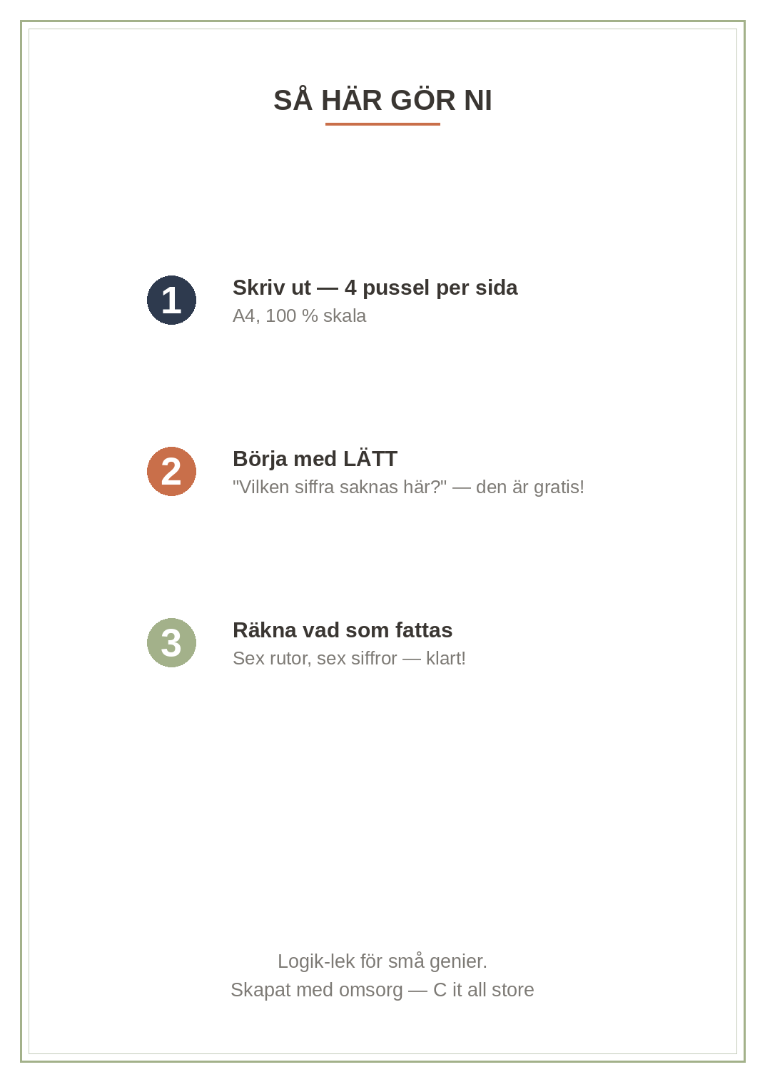 Sudoku för barn — 40 pussel i 6×6-format + lösningar (printbar PDF)