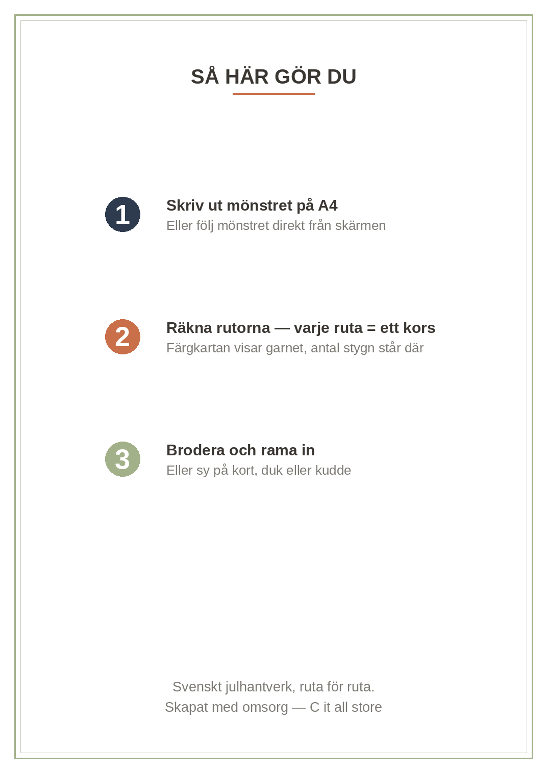 Korsstygnspaket Jul vol. 1 — 8 julmönster att brodera (printbar PDF)