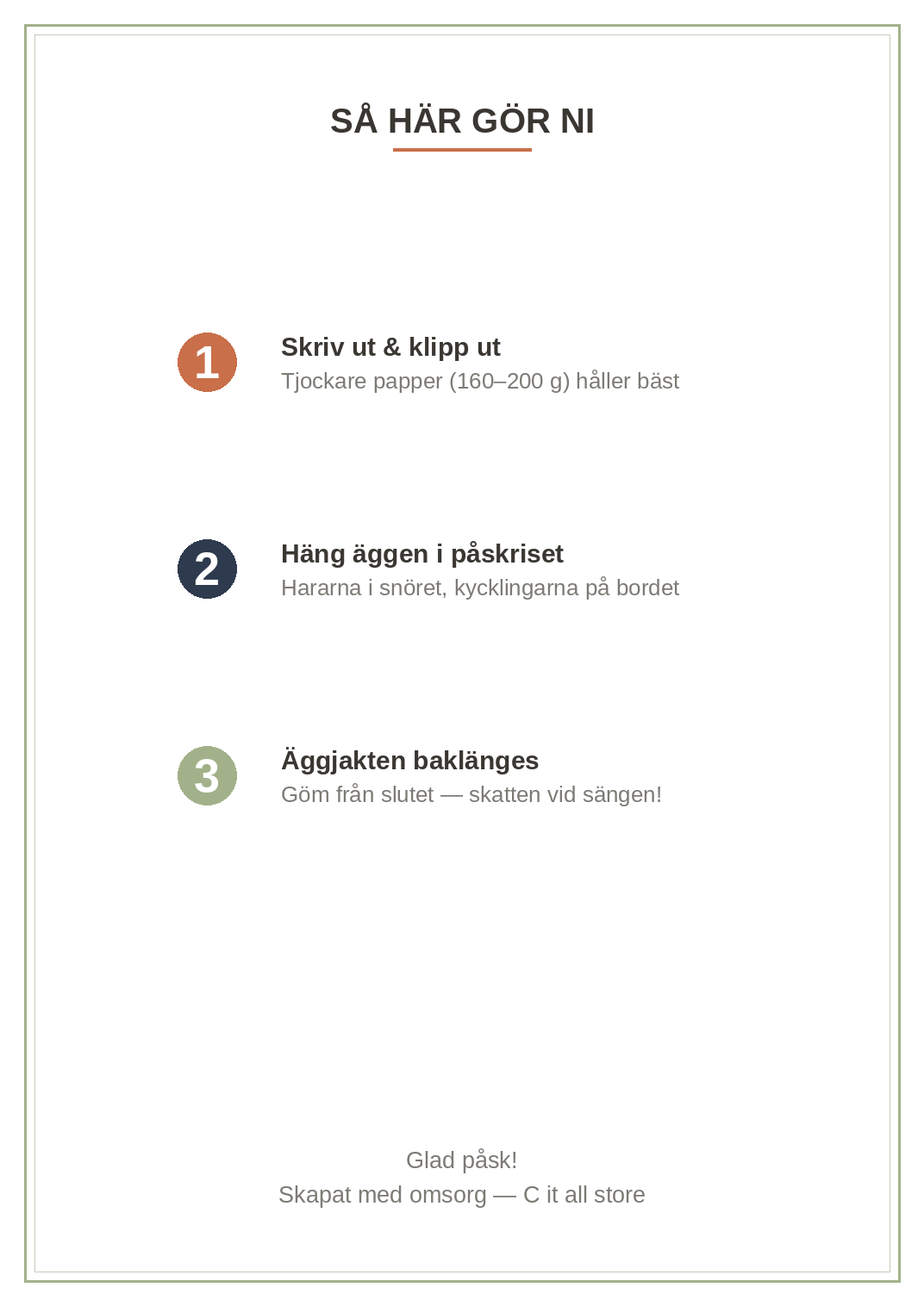 Påskpyssel-paketet — ägg-dekor, hare-girlang, äggjakt-ledtådar inomhus & kycklingar (printbar PDF)