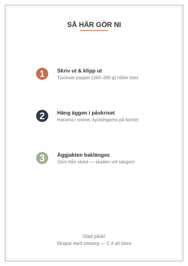 Påskpyssel-paketet — ägg-dekor, hare-girlang, äggjakt-ledtådar inomhus & kycklingar (printbar PDF)