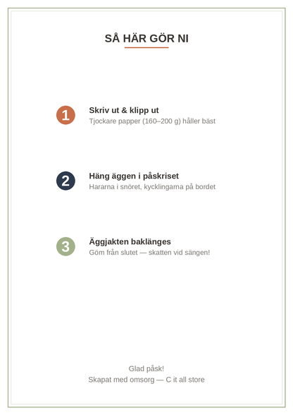 Påskpyssel-paketet — ägg-dekor, hare-girlang, äggjakt-ledtådar inomhus & kycklingar (printbar PDF)