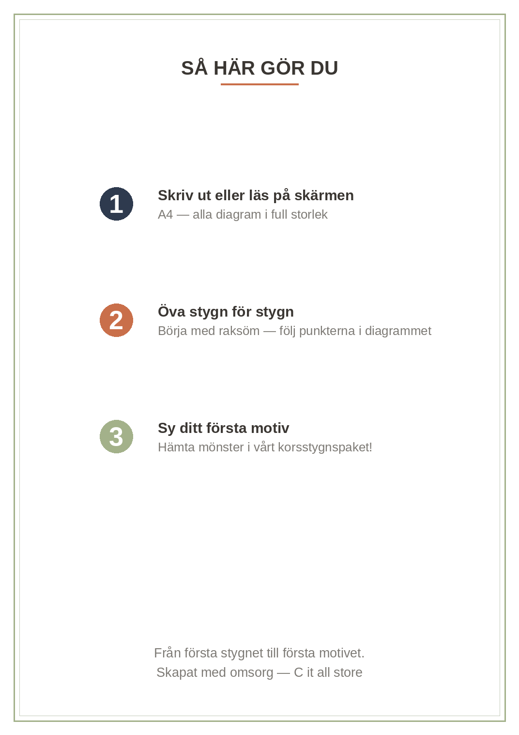 Broderi-skola vol. 1 — 10 stygn steg för steg med tydliga diagram (printbar PDF)