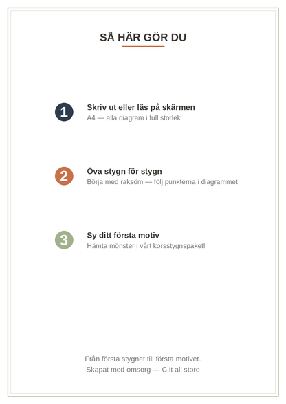 Broderi-skola vol. 1 — 10 stygn steg för steg med tydliga diagram (printbar PDF)