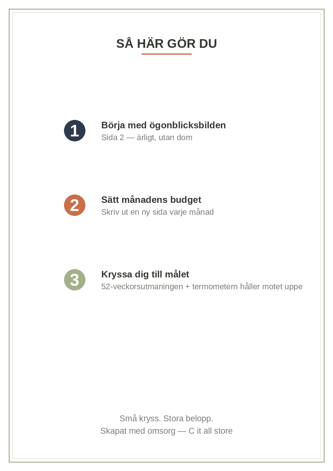 Budgetboken — månadsbudget, utgiftslogg, 52-veckors sparutmaning & trackers (printbar PDF)
