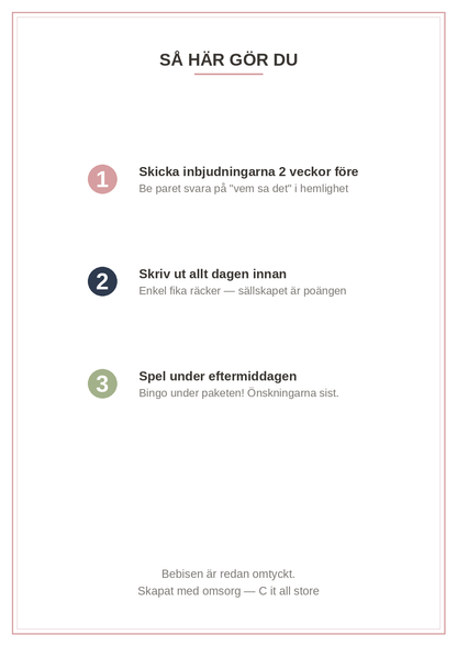 Babyshower-paketet — inbjudan, 4 spel, önske-kort & tackkort (printbar PDF)