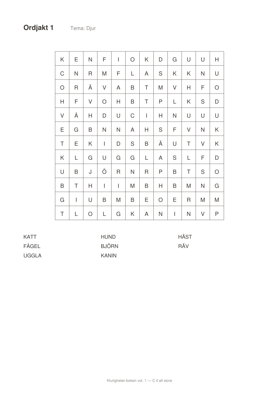 Klurigheter-boken vol. 1 — 30 sudoku + 10 ordjakter med lösningar (printbar PDF)