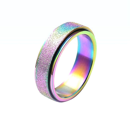 Turnable Anxiety Rings Rainbow Silver Color Relieve Stress Rings For Women Men