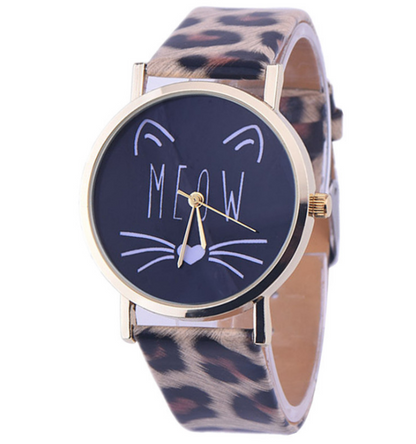 Montre montres femmes montre de mode de luxe mignon chat modèle PU bracelet en cuir analogique Quartz Vogue montre-bracelet