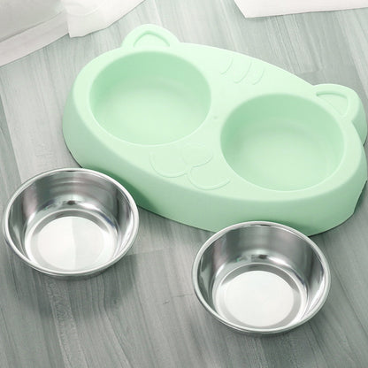 Gamelles pour Chiens Doubles Bols d'eau et de Nourriture pour Chiens Bols en Acier Inoxydable avec Station de résine antidérapante, Bols d'alimentation pour Animaux de Compagnie pour Chiot Chiens de Taille Moyenne Chats