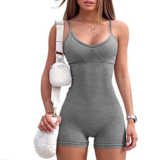 Spaghetti Strap Shorts Jumpsuit Sport Yoga Träning Tight Romper Dammode Fitness Sportkläder