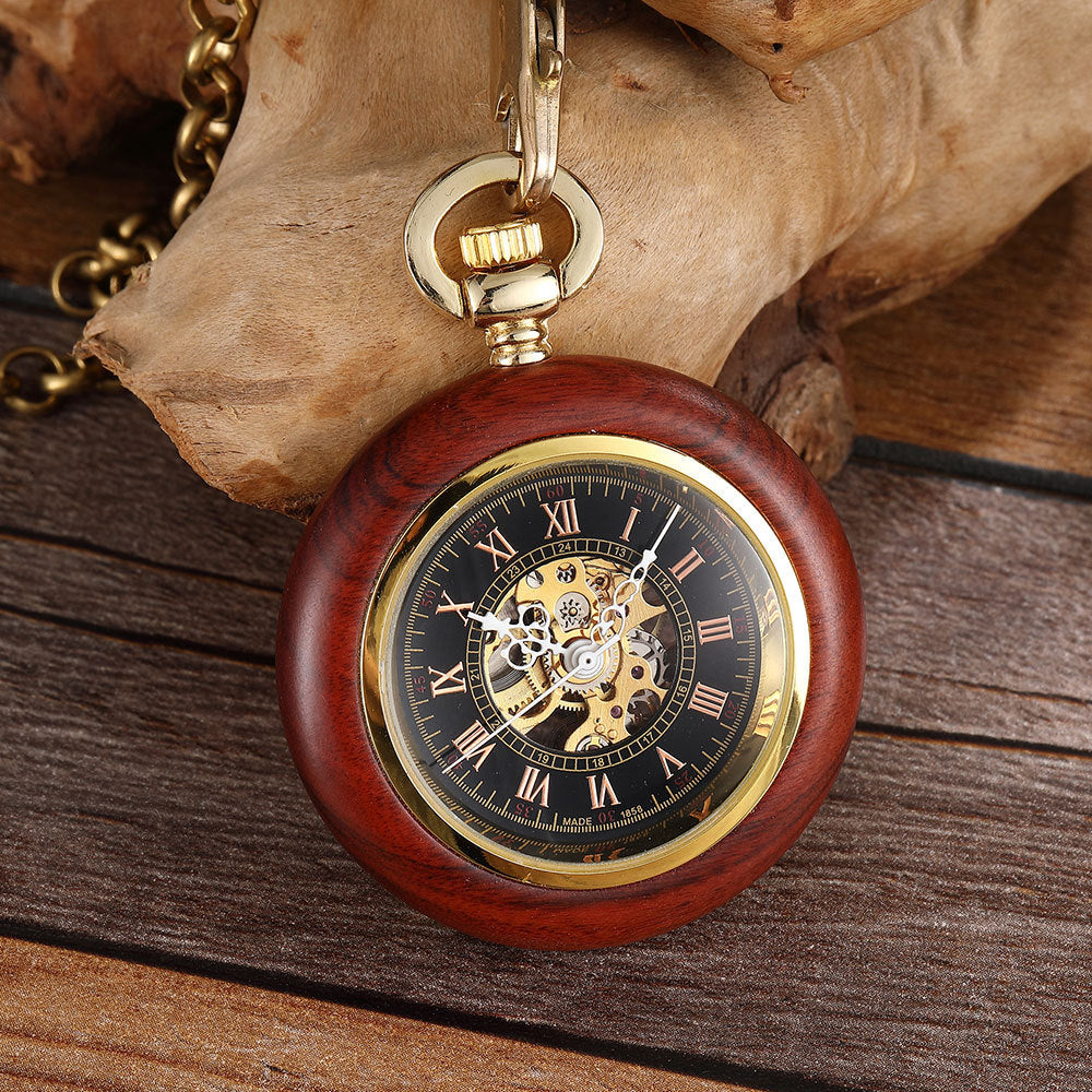 Montre de poche mécanique rétro en bois de cuivre rouge, échelle romaine