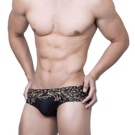 Men Short Swim Briefs Vintage Gold Foil Printed Swimsuit