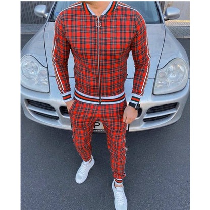 Fashion casual men's suit striped plaid jacket long pants men