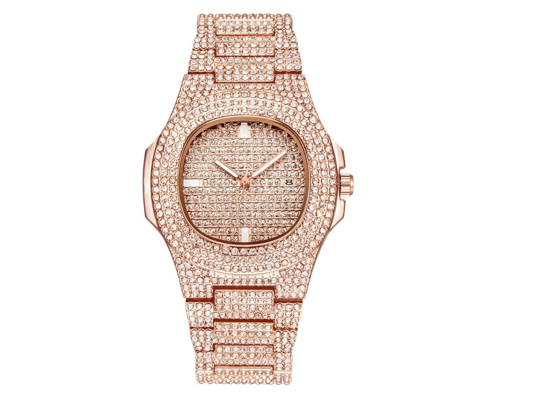 Herrklockor Lyxmärke Fashion Diamond Date Quartz Watch 