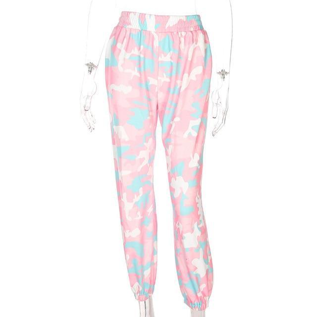 NCLAGEN 2021 Nya kvinnor rosa camouflage Skriv ut byxor Lös Harem Camo byxor Spring High Midja Casual Joggers Elastik S Vetbyxor