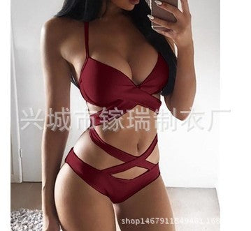 Sexig svartvit färgmatchande bikini för kvinnor, splitbaddräkt