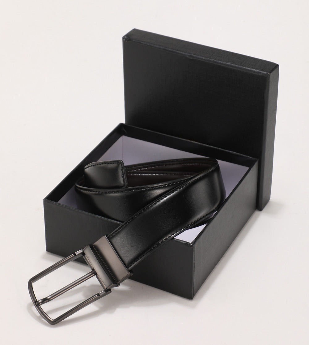 Men's Genuine Leather Business Double Sided Pin Buckle Belt