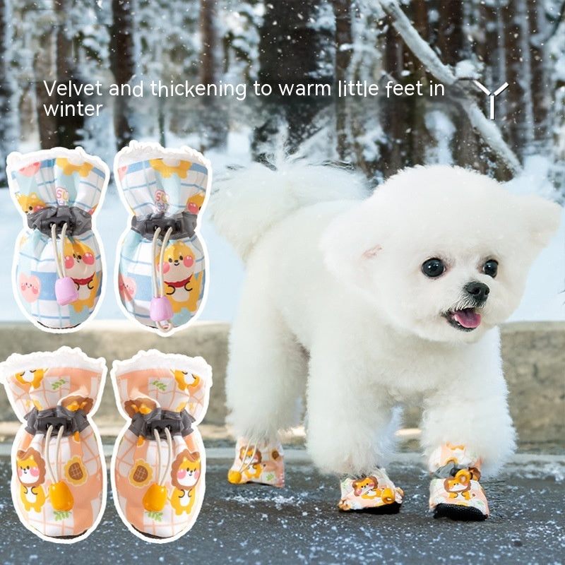 Plaid Soft Soled Velvet Warm Pet Dog Shoes