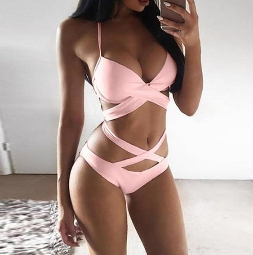 Sexig svartvit färgmatchande bikini för kvinnor, splitbaddräkt
