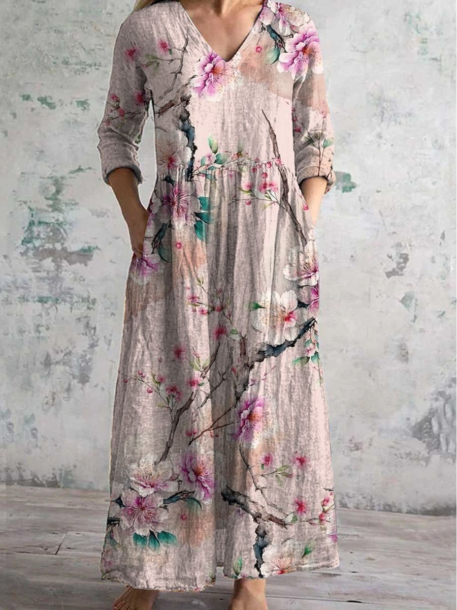 Casual Women's Fashion Floral Print Mid-length Dress