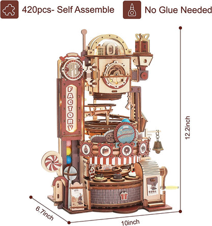 Robotime ROKR Marble Chocolate Factory 3D träpusselspel Monteringsmodell Byggleksaker för barn Barn Födelsedagspresent