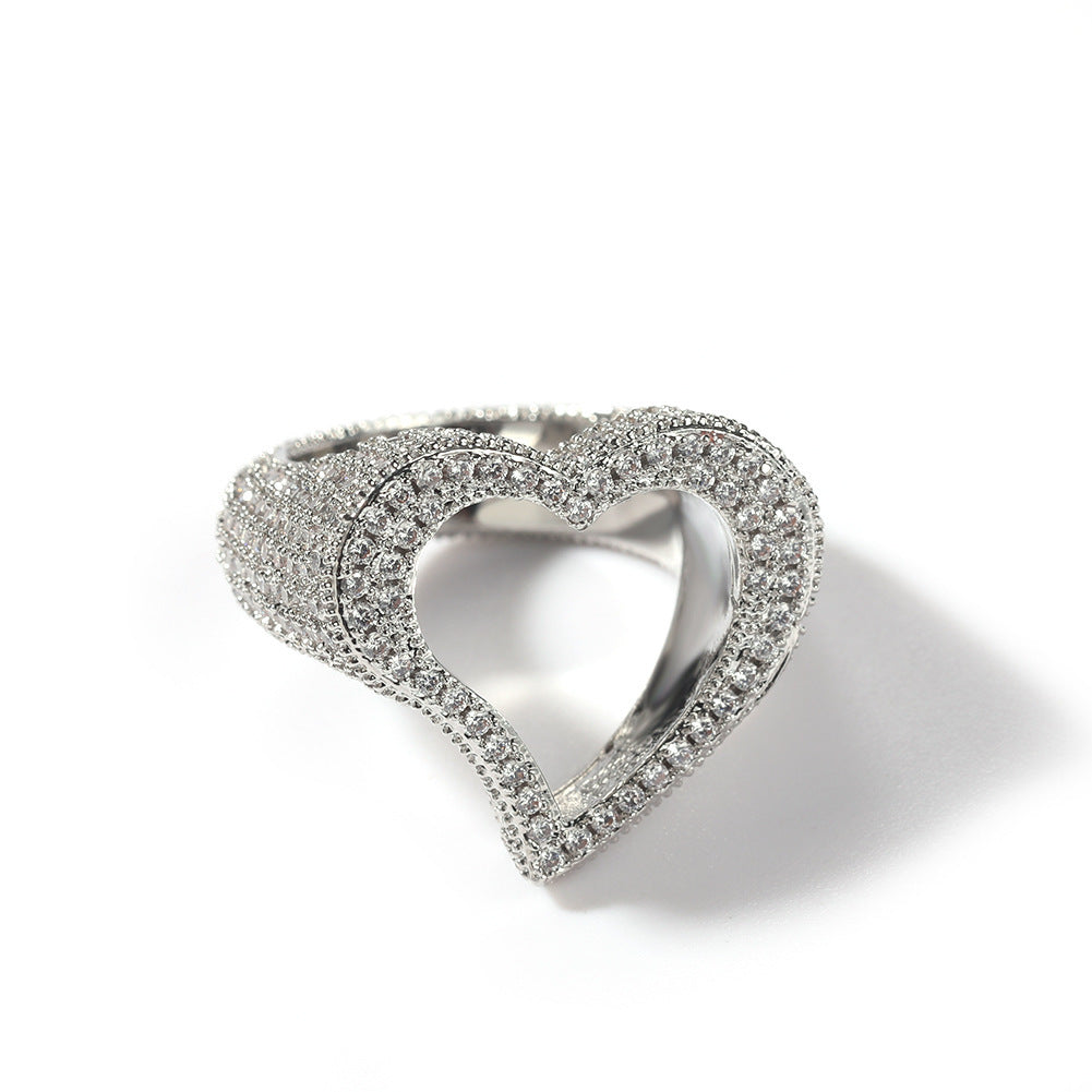 Mode Personlighet Hollow Heart Zircon Ring