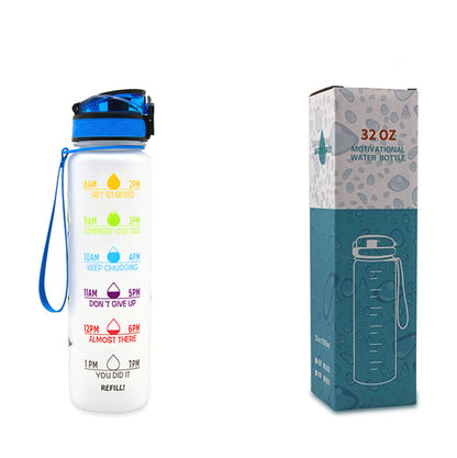 Bouteille d'eau Tritan 1L avec marqueur de temps, couvercle de rebond, bouteille d'eau de motivation, tasse étanche pour cyclisme, bouteilles de sport et de Fitness