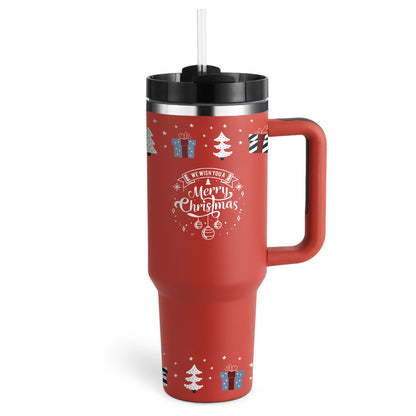 Tasse thermique de cadeau de saint valentin tasse d'isolation de café de paille de 40oz avec la poignée bouteille d'eau portative d'acier inoxydable de voiture tasse thermique sans BPA de voyage de grande capacité