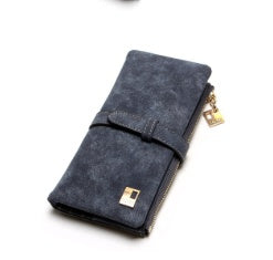 Korean version of the retro matte leather two-fold draw long wallet multi-card lady wallet