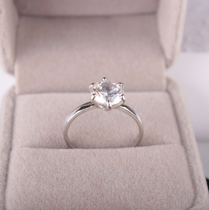 Plätad 925 Silver Sex-Prong Zirkonia Ring High-Diamond bröllop par tillbehör Engagemang Ringa