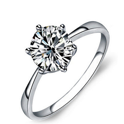 Plätad 925 Silver Sex-Prong Zirkonia Ring High-Diamond bröllop par tillbehör Engagemang Ringa