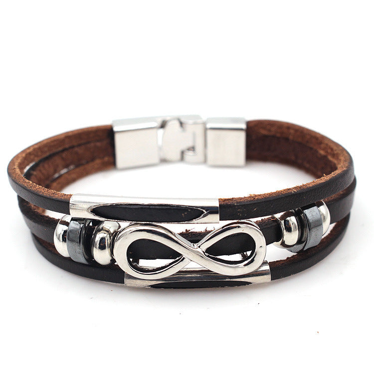 PH18 ventes directes Europe et États-Unis bracelet en cuir rétro pour hommes en cuir neutre non traditionnel bracelet 8 mots symbole illimité